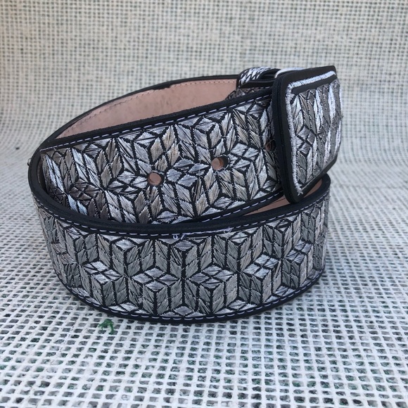 SILVER AUTHENTIC MEXICAN WESTERN BELT EMBROIDERED CINTO VAQUERO BORDADO PLATEADO - Picture 5 of 6